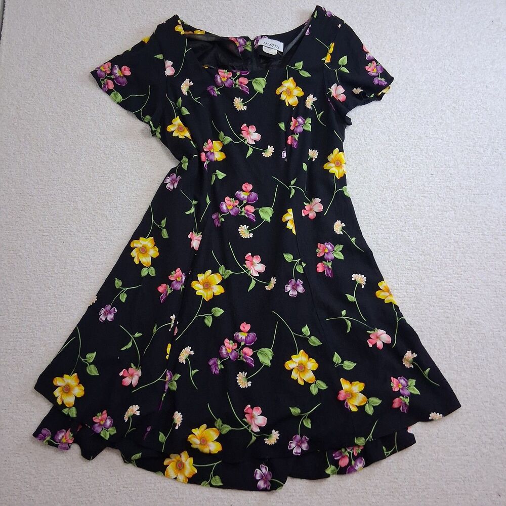 Vintage Floral Dress Layered Ruffle 90s/ 80s Dark Coqutte Sz 14